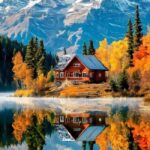 Cuadro Cabaña y montañas